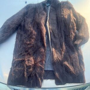Vintage Venesha Dark Brown Open Front Long Line Angora Cardigan Size Medium